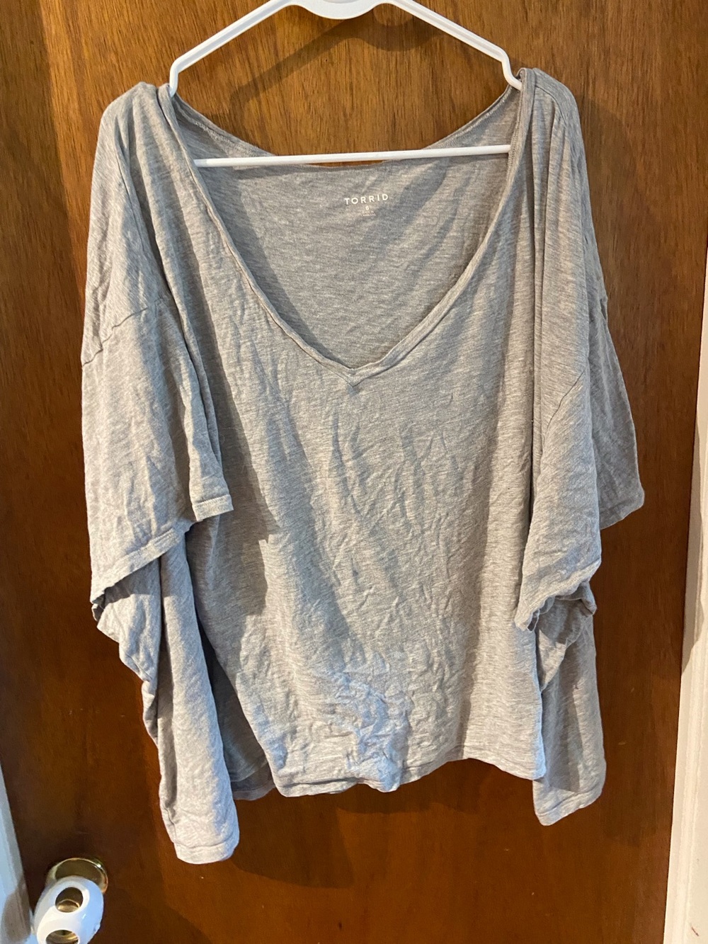 Torrid Gray V-Neck Draped Sleeve Top Size 6